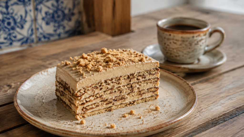 Part de Bolo de Bolacha portugais aux biscuits Maria et au café