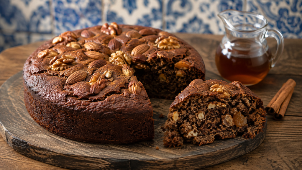 Bolo de Mel de Madère au miel de canne, épices, noix et amandes