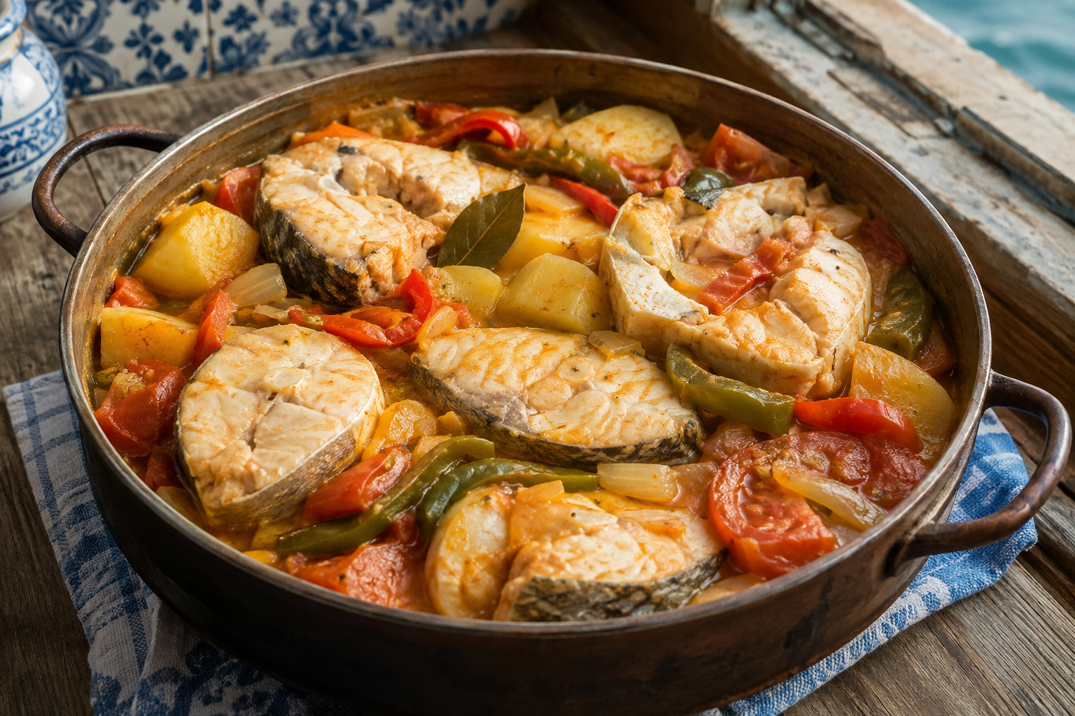 Caldeirada de Peixe portugaise aux poissons, pommes de terre et poivrons