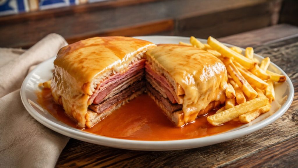 Francesinha, sandwich gratiné de Porto nappé de sauce