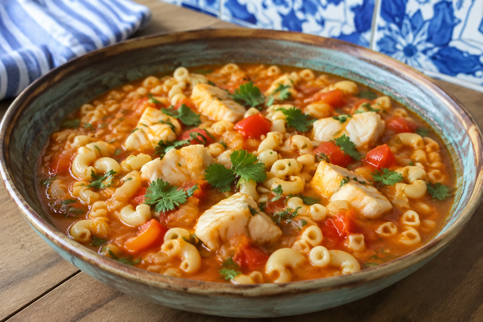 Massada de Peixe portugaise aux petites pâtes et poissons variés