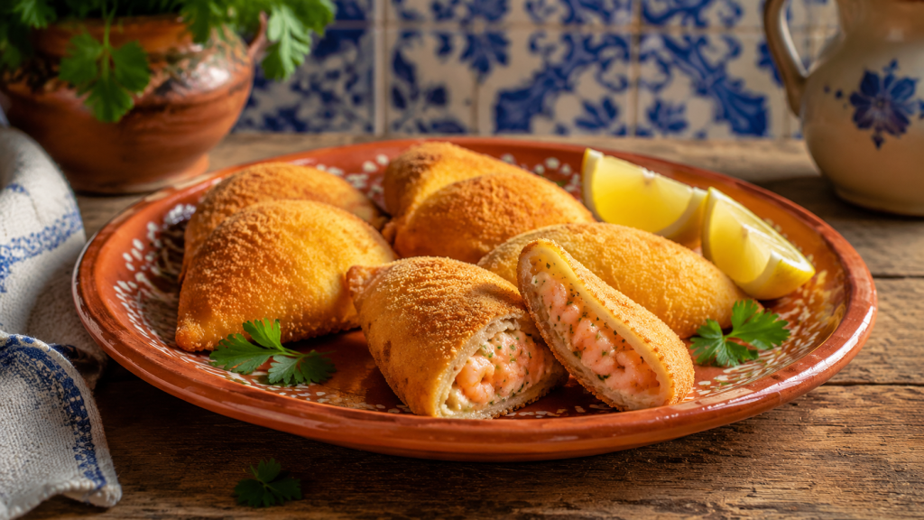 Rissóis de Camarão portugais, chaussons panés dorés aux crevettes