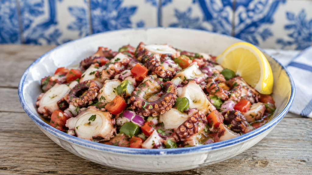 Salada de Polvo portugaise au poulpe, poivrons et oignon rouge