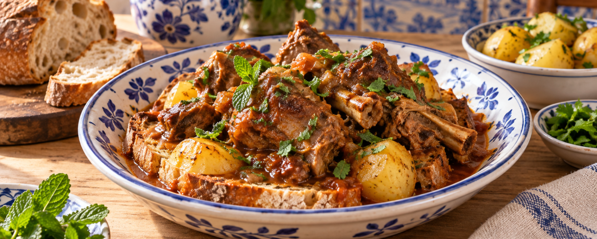 Ensopado de Borrego — Ragoût d’agneau de l’Alentejo sur pain rustique