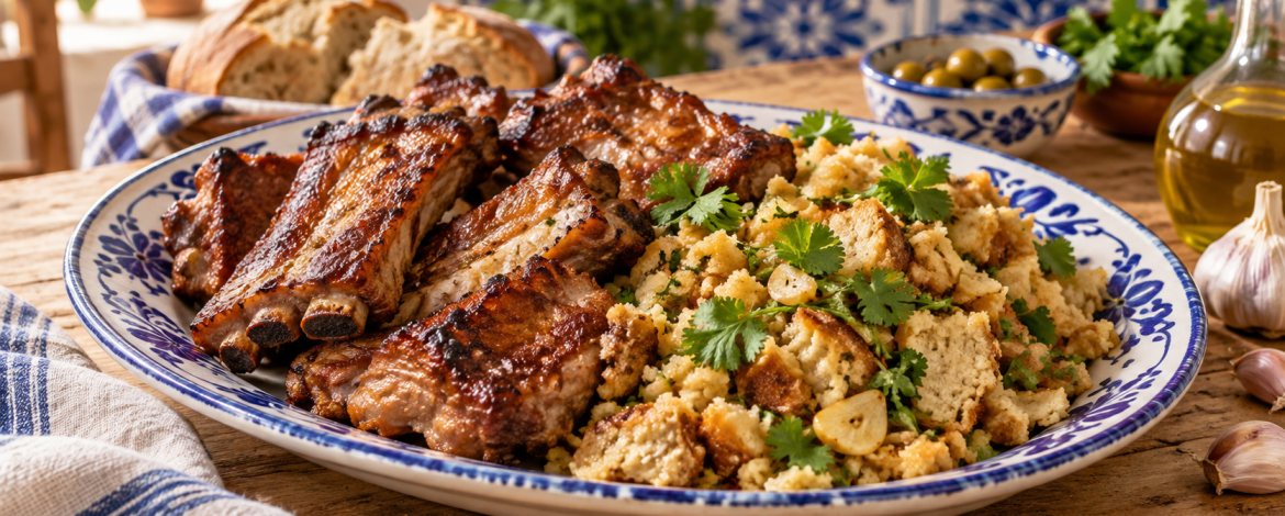 Migas à Alentejana com Entrecosto — Migas de l’Alentejo avec travers de porc