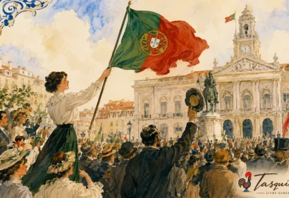 Illustration historique de la proclamation de la République portugaise à Lisbonne en 1910
