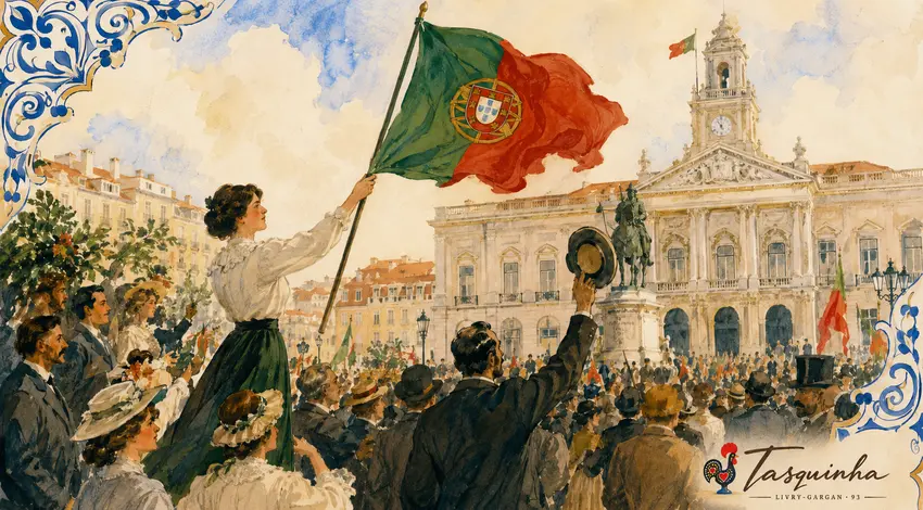 Illustration historique de la proclamation de la République portugaise à Lisbonne en 1910