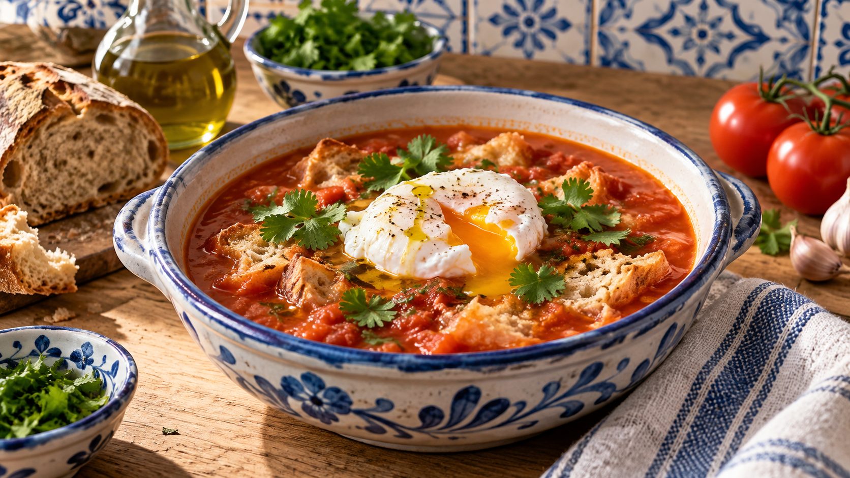 Sopa de Tomate Alentejana com Ovo — Soupe de tomate de l’Alentejo avec œuf poché